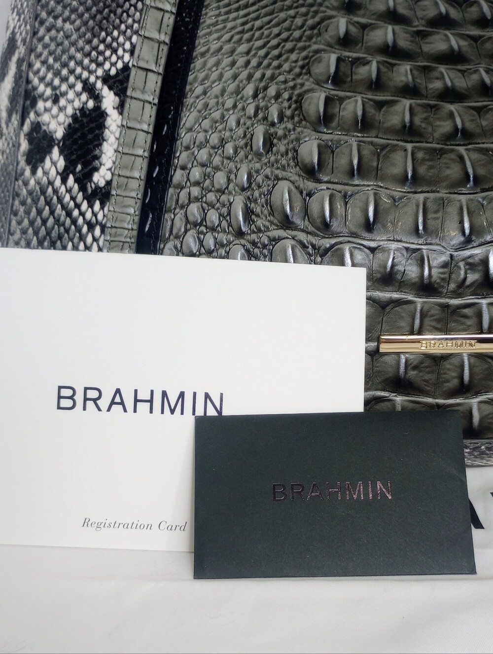 Brahmin Tabitha Steel Fontaine Shoulder Bag, Croc & Snake Embossed Leather - Picture 10 of 13